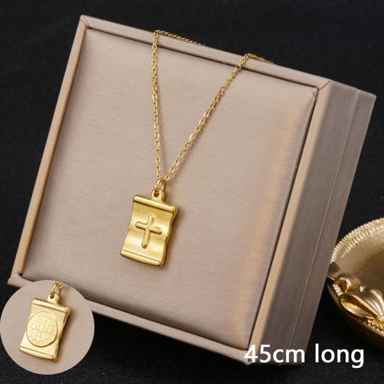 Picture of Eco-friendly Minimalist Stylish 18K Gold Color 304 Stainless Steel Link Cable Chain Rectangle Cross Pendant Necklace For Women Mother's Day 45cm(17 6/8") long, 1 Piece