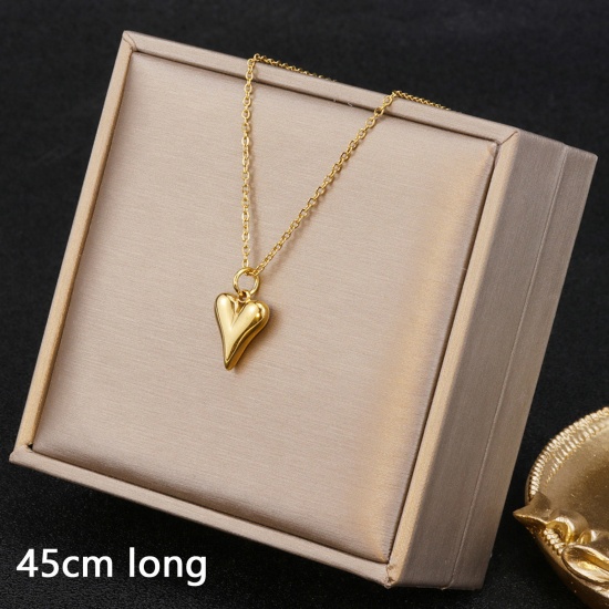 Picture of 1 Piece Vacuum Plating Minimalist Stylish 18K Gold Plated 304 Stainless Steel Link Cable Chain Heart Pendant Necklace For Women Mother's Day 45cm(17 6/8") long