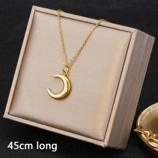 Picture of 1 Piece Vacuum Plating Minimalist Stylish 18K Gold Plated 304 Stainless Steel Link Cable Chain Half Moon Pendant Necklace For Women Mother's Day 45cm(17 6/8") long
