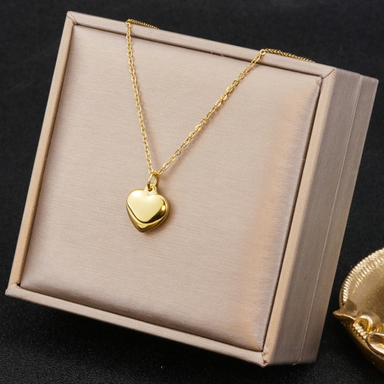 Picture of 1 Piece Vacuum Plating Minimalist Stylish 18K Gold Plated 304 Stainless Steel Link Cable Chain Heart Pendant Necklace For Women Mother's Day 45cm(17 6/8") long