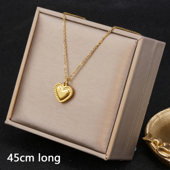 Picture of Eco-friendly Minimalist Stylish 18K Gold Color 304 Stainless Steel Link Cable Chain Heart Pendant Necklace For Women Mother's Day 45cm(17 6/8") long, 1 Piece