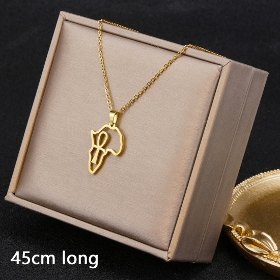 Picture of Eco-friendly Minimalist Stylish 18K Gold Color 304 Stainless Steel Link Cable Chain Map Pendant Necklace For Women Mother's Day 45cm(17 6/8") long, 1 Piece