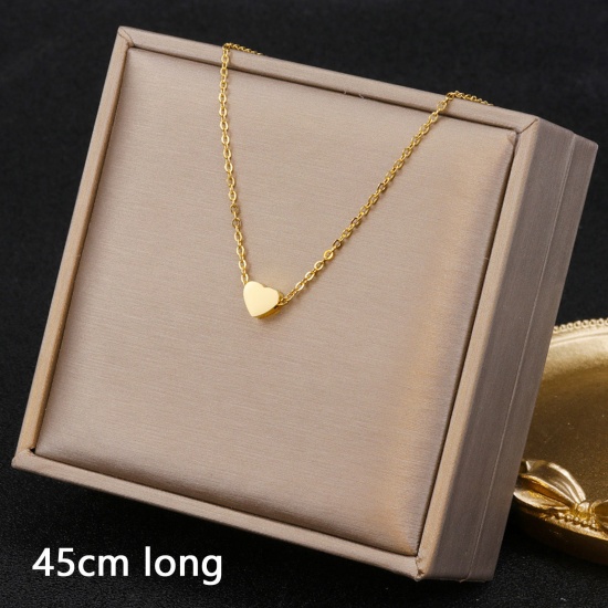 Picture of Eco-friendly Minimalist Stylish 18K Gold Color 304 Stainless Steel Link Cable Chain Heart Pendant Necklace For Women Mother's Day 45cm(17 6/8") long, 1 Piece