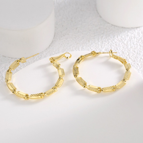 Picture of Hypoallergenic Stylish Simple 18K Real Gold Plated Brass Round Hoop Earrings For Women Mother's Day 1 Pair