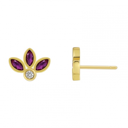 Hypoallergenic Sweet & Cute Exquisite 18K Real Gold Plated Brass & Cubic Zirconia Leaf Clover Ear Post Stud Earrings For Women Party 1.3cm x 1cm, 1 Pair