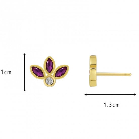 Immagine di Ipoallergenico Dolce & Carino Squisito 18K Vero Oro Placcato Ottone & Zircone Cubico Trifoglio Orecchini a Perno Per Donne Festa 1.3cm x 1cm, 1 Paio