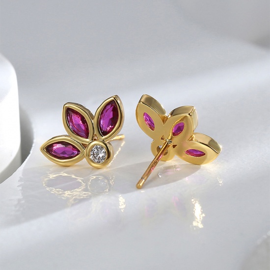 Immagine di Ipoallergenico Dolce & Carino Squisito 18K Vero Oro Placcato Ottone & Zircone Cubico Trifoglio Orecchini a Perno Per Donne Festa 1.3cm x 1cm, 1 Paio