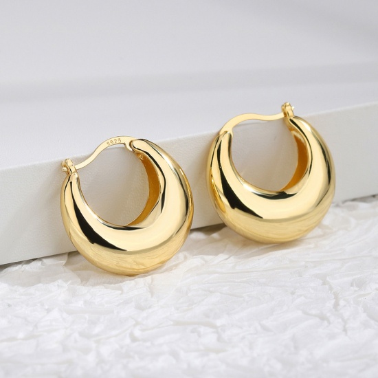 Picture of Hypoallergenic Stylish Simple 18K Real Gold Plated Brass Arc Hoop Earrings For Women Mother's Day 1 Pair