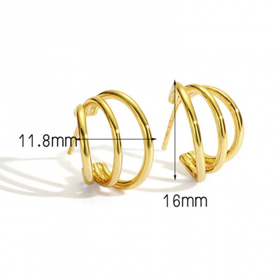 Imagen de Hipoalergénico Elegante Sencillo 18K Oro Real Chapado Latón Forma de C Pendientes Círculos Para Mujeres Día de la Madre 1 Par
