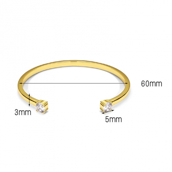 Picture of Eco-friendly Simple & Casual Stylish 18K Real Gold Plated Copper & Cubic Zirconia Bangles Bracelets For Women Party 6cm Dia., 1 Piece