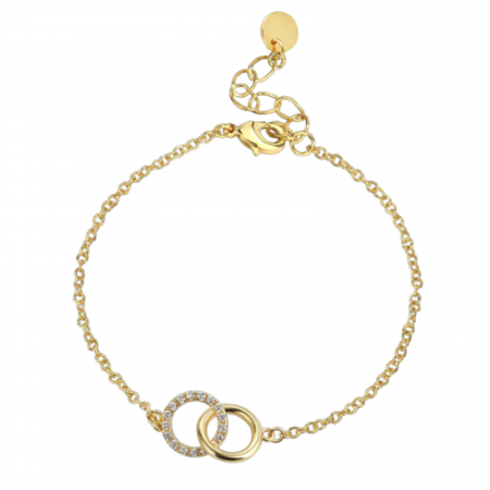 Eco-friendly Sweet & Cute Stylish 18K Real Gold Plated Brass & Cubic Zirconia Link Cable Chain Circle Ring Bracelets For Women Party 16cm(6 2/8") long, 1 Piece