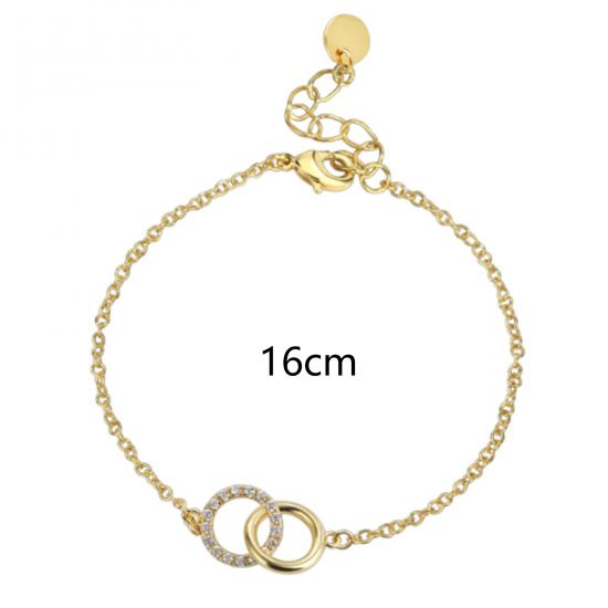 Immagine di Ecologico Dolce & Carino Elegante 18K Vero Oro Placcato Ottone & Zircone Cubico Cavo Catena Anello Braccialetti Per Donne Festa 16cm Lunghezza, 1 Pz