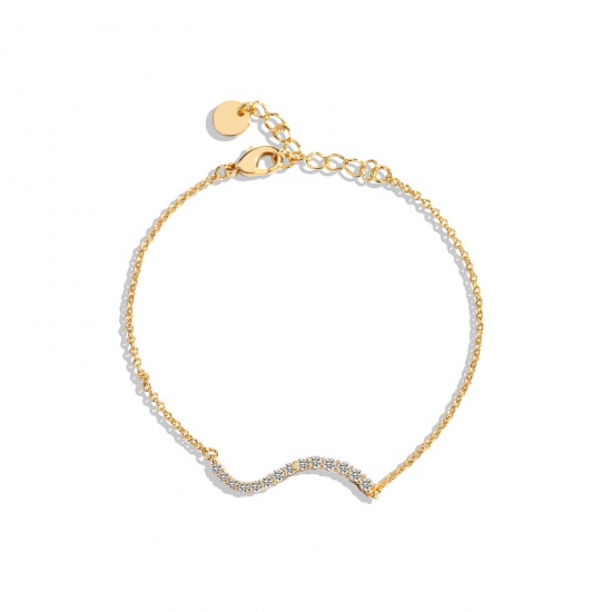 Picture of Eco-friendly Simple & Casual Stylish 18K Real Gold Plated Brass & Cubic Zirconia Link Cable Chain Wave Bracelets For Women Party 16cm(6 2/8") long, 1 Piece