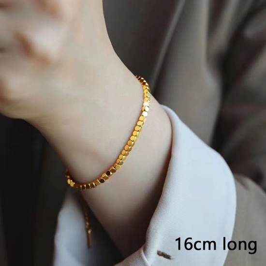 Picture of 1 Piece Vacuum Plating Simple & Casual Stylish 18K Gold Plated 304 Stainless Steel Link Chain Bracelets For Women Party 16cm(6 2/8") long