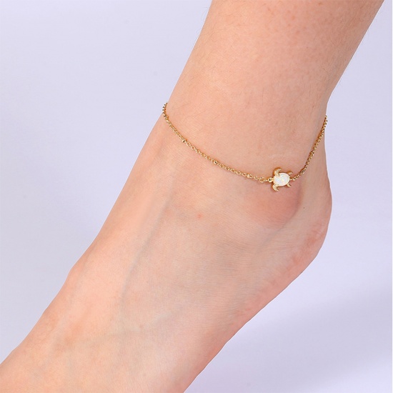 Picture of Eco-friendly Exquisite Ocean Jewelry 18K Real Gold Plated Copper Link Cable Chain Tortoise Animal Anklet For Women 25cm(9 7/8") long, 1 Piece