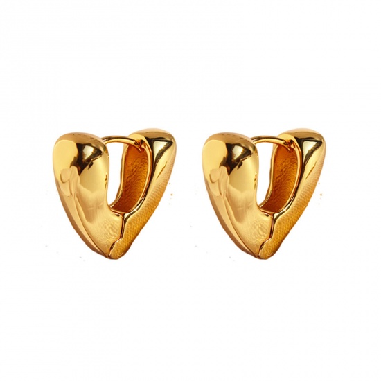 Immagine di Ipoallergenico Elegante Semplice Placcato Oro 18K Ottone Cuore Orecchini Circolari Per Donne Festa della Mamma 17mm x 15mm, 1 Paio