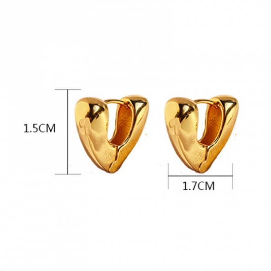 Immagine di Ipoallergenico Elegante Semplice Placcato Oro 18K Ottone Cuore Orecchini Circolari Per Donne Festa della Mamma 17mm x 15mm, 1 Paio