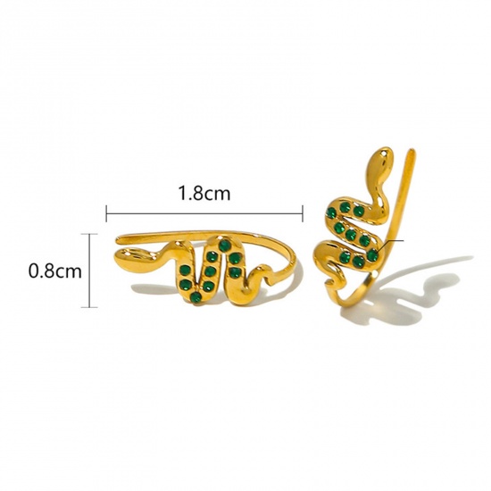 Picture of 1 Pair Vacuum Plating Exquisite Retro 18K Real Gold Plated 304 Stainless Steel & Cubic Zirconia Snake Animal Micro Pave Ear Post Stud Earrings For Women Birthday 1.8cm x 0.8cm