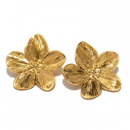 1 Pair Vacuum Plating Stylish Retro 18K Real Gold Plated 304 Stainless Steel Flower Ear Post Stud Earrings For Women Party 3cm x 3cm