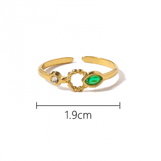 Picture of 1 Piece Vacuum Plating Exquisite Stylish 18K Gold Plated 304 Stainless Steel & Cubic Zirconia Open Adjustable Circle Ring Oval Rings For Women Anniversary 19mm(US Size 9)