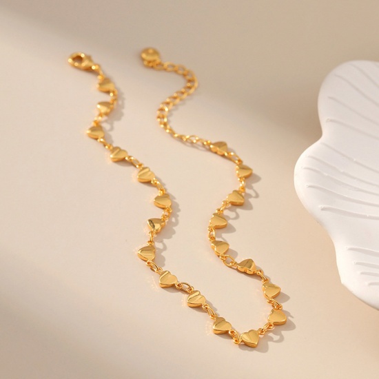 Изображение Экологичный Изысканный Стильный 18-каратный золотой цвет Латунь Цепи Сердце Сердце Ножные Браслеты Для женщин 22см длина, 1 ШТ