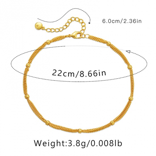 Изображение Экологичный Минималистский Стильный 18-каратный золотой цвет Латунь Цепи Ножные Браслеты Для женщин 22см длина, 1 ШТ
