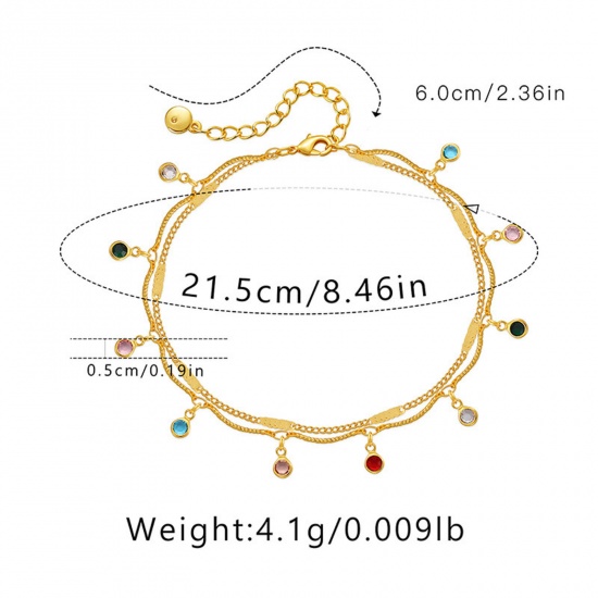 Picture of Eco-friendly Exquisite Stylish 18K Real Gold Plated Brass & Cubic Zirconia Link Cable Chain Tassel Multilayer Layered Anklet For Women 22cm(8 5/8") long, 1 Piece