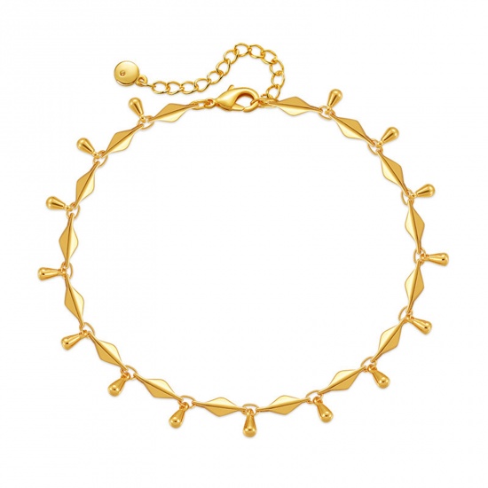 Picture of Eco-friendly Minimalist Stylish 18K Gold Color Copper Flower Chain Necklace Tassel Drop Anklet For Women 22cm(8 5/8") long, 1 Piece