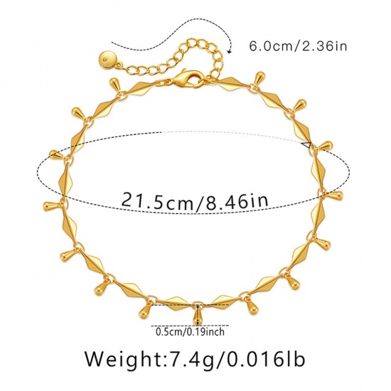 Picture of Eco-friendly Minimalist Stylish 18K Gold Plated Brass Flower Chain Necklace Tassel Drop Anklet For Women 22cm(8 5/8") long, 1 Piece