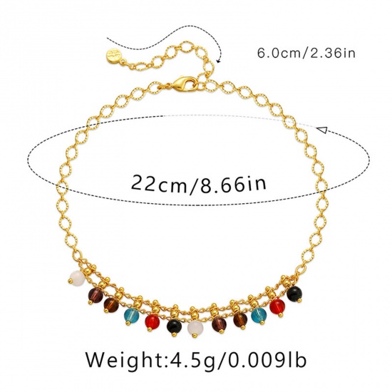 Picture of Eco-friendly Retro Boho Chic Bohemia 18K Real Gold Plated Brass Link Cable Chain Tassel Anklet For Women 22cm(8 5/8") long, 1 Piece