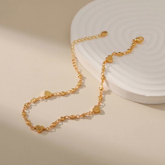 Immagine di Ecologico Minimalista Elegante Placcato Oro 18K Ottone Catena a Forma di Cuore Cuore Cavigliere Per Donne 22cm Lunghezza, 1 Pz