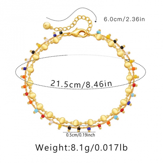 Picture of Eco-friendly Ins Style Boho Chic Bohemia 18K Real Gold Plated Brass Ball Chain Round Multilayer Layered Anklet For Women 22cm(8 5/8") long, 1 Piece