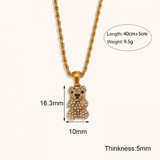 Picture of 1 Piece Vacuum Plating Simple & Casual Cute 18K Real Gold Plated 316 Stainless Steel Braided Rope Chain Bear Animal Pendant Necklace For Women 40cm(15 6/8") long