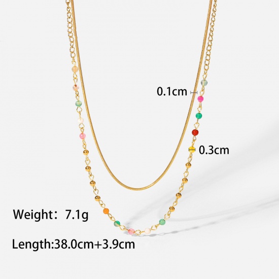 Immagine di 1 Pz Placcatura Sottovuoto Semplice & Casual Stile Bohemien 18K Vero Oro Placcato 304 Acciaio Inossidabile & Pietra Catena di Serpente Multistrato Collana Per Donne Festa 38cm Lunghezza