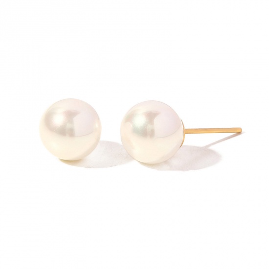 Picture of Hypoallergenic Retro Elegant 18K Gold Plated 304 Stainless Steel Ball Imitation Pearl Ear Post Stud Earrings For Women Anniversary 8mm Dia., 1 Pair