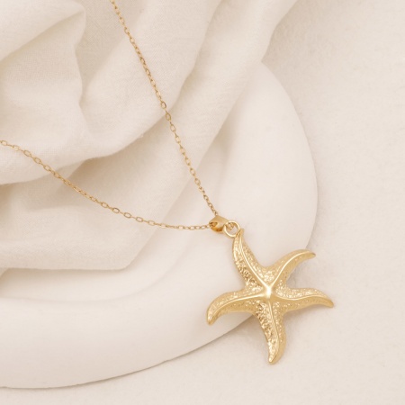 Picture of Wholesale Starfish Pendant Charm Necklace, 18K Gold Plated 304 Stainless Steel Link Cable Chain, Women's Eco-friendly Vacuum Plating Ocean Jewelry Simple & Casual Gift Jewelry For Retailer, 38cm(15") long, 1 Piece