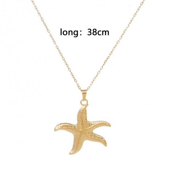 Picture of Eco-friendly Vacuum Plating Simple & Casual Ocean Jewelry 18K Gold Color 304 Stainless Steel Link Cable Chain Star Fish Pendant Necklace Unisex 38cm(15") long, 1 Piece