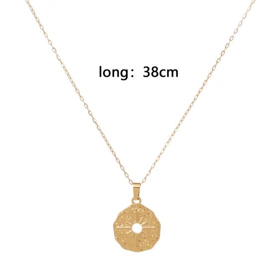Picture of Eco-friendly Vacuum Plating Simple & Casual Stylish 18K Gold Color 304 Stainless Steel Link Cable Chain Round Sun Hollow Pendant Necklace Unisex 38cm(15") long, 1 Piece