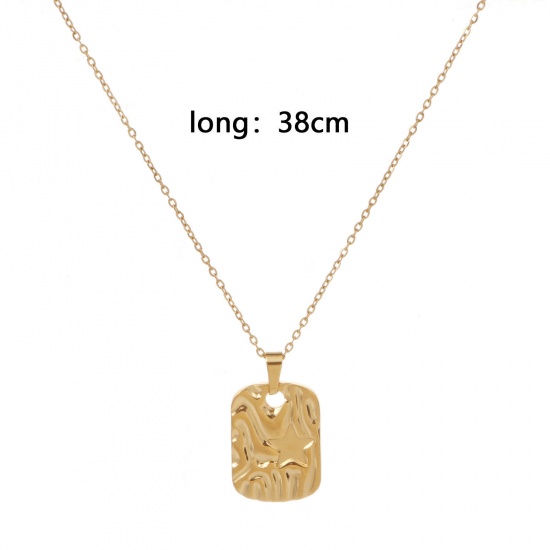 Picture of Eco-friendly Vacuum Plating Simple & Casual Stylish 18K Gold Color 304 Stainless Steel Link Cable Chain Rectangle Pentagram Star Hollow Pendant Necklace Unisex 38cm(15") long, 1 Piece