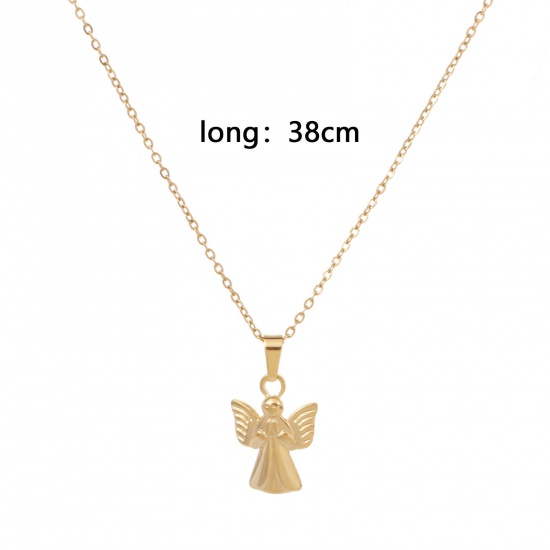 Picture of Eco-friendly Vacuum Plating Simple & Casual Religious 18K Gold Plated 304 Stainless Steel Link Cable Chain Angel Pendant Necklace Unisex 38cm(15") long, 1 Piece
