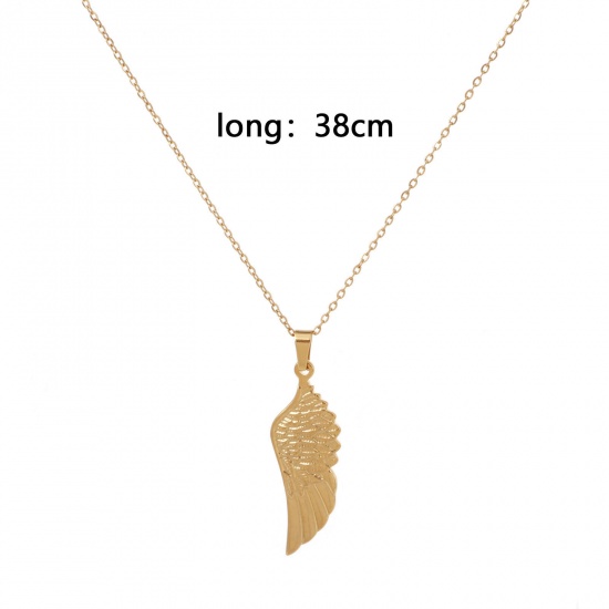 Picture of Eco-friendly Vacuum Plating Simple & Casual Religious 18K Gold Color 304 Stainless Steel Link Cable Chain Wing Pendant Necklace Unisex 38cm(15") long, 1 Piece