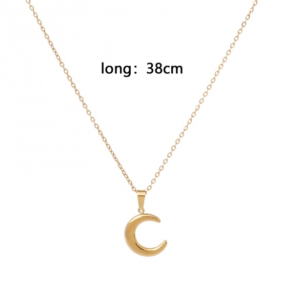 Picture of Eco-friendly Vacuum Plating Simple & Casual Stylish 18K Gold Plated 304 Stainless Steel Link Cable Chain Half Moon Pendant Necklace Unisex 38cm(15") long, 1 Piece