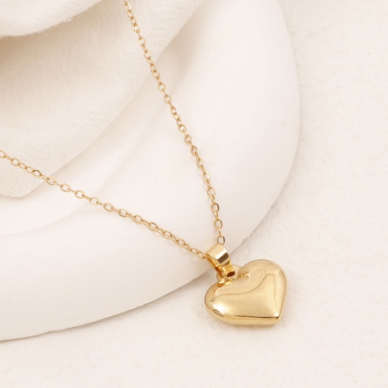 Picture of 1 Piece Vacuum Plating Simple & Casual Stylish 18K Gold Plated 304 Stainless Steel Link Cable Chain Heart Pendant Necklace Unisex 38cm(15") long