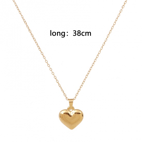 Picture of 1 Piece Vacuum Plating Simple & Casual Stylish 18K Gold Plated 304 Stainless Steel Link Cable Chain Heart Pendant Necklace Unisex 38cm(15") long