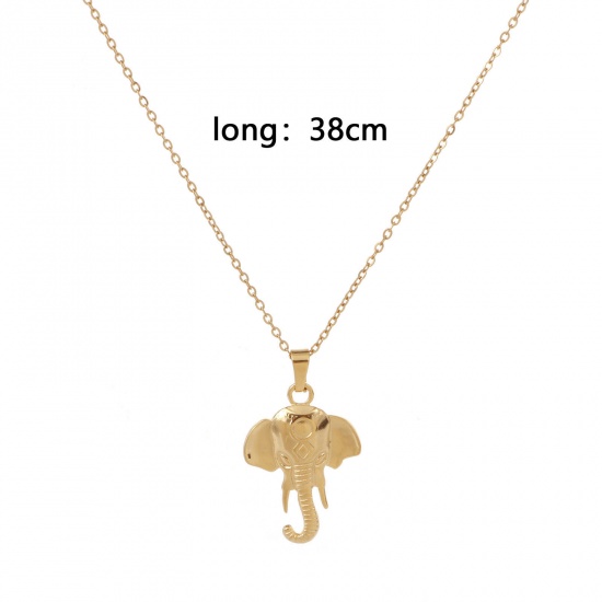 Picture of Eco-friendly Vacuum Plating Simple & Casual Stylish 18K Gold Color 304 Stainless Steel Link Cable Chain Elephant Head Pendant Necklace Unisex 38cm(15") long, 1 Piece