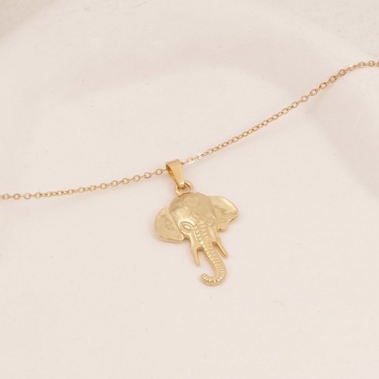 Picture of Eco-friendly Vacuum Plating Simple & Casual Stylish 18K Gold Plated 304 Stainless Steel Link Cable Chain Elephant Head Pendant Necklace Unisex 38cm(15") long, 1 Piece