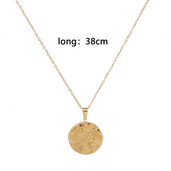 Picture of Eco-friendly Vacuum Plating Simple & Casual Stylish 18K Gold Plated 304 Stainless Steel Link Cable Chain Round Sun & Moon Pendant Necklace Unisex 38cm(15") long, 1 Piece