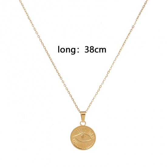 Picture of Eco-friendly Vacuum Plating Simple & Casual Religious 18K Gold Color 304 Stainless Steel Link Cable Chain Round Eye Pendant Necklace Unisex 38cm(15") long, 1 Piece