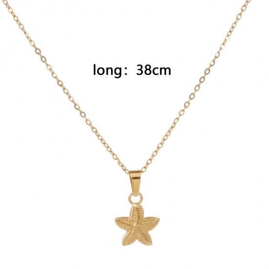 Picture of Eco-friendly Vacuum Plating Simple & Casual Ocean Jewelry 18K Gold Plated 304 Stainless Steel Link Cable Chain Star Fish Pendant Necklace Unisex 38cm(15") long, 1 Piece