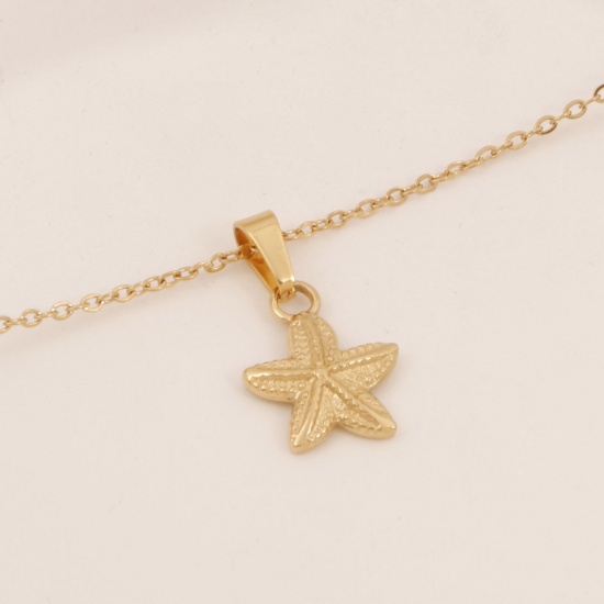 Picture of Eco-friendly Vacuum Plating Simple & Casual Ocean Jewelry 18K Gold Color 304 Stainless Steel Link Cable Chain Star Fish Pendant Necklace Unisex 38cm(15") long, 1 Piece